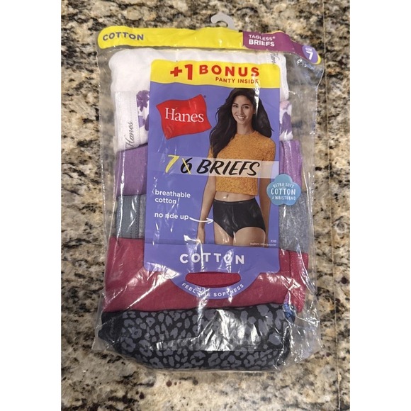 Hanes Other - Women's Underwear Hanes Tagless 7 Cotton Brief Panties Sz 7 New Print/solid Mix